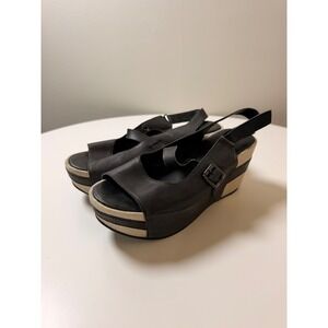 Antelope Wedge Sandals Womens 38 Black Like New Leather Platform 818 Strappy